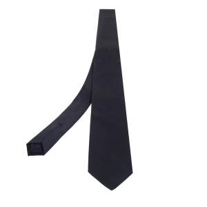 Pre Owned Gucci Black Micro Ribbed Cotton Silk Tie