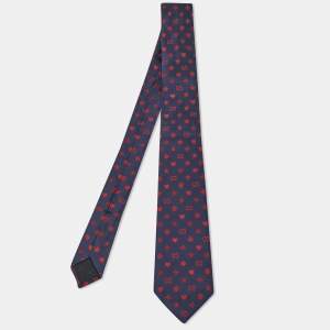Gucci Navy Blue Fortune Silk Slim Tie