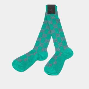 Gucci Green & Pink Logo Monogram Lurex Cotton Knit Knee High Socks S (8)