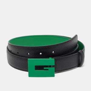 Gucci Black/Green Leather G Square Buckle Belt 100CM
