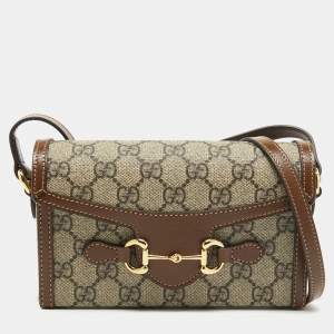 Gucci Beige/Brown GG Supreme Canvas Mini Horsebit 1955 Crossbody Bag