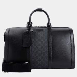 Gucci Black Leather and GG Coated Canvas Duffle Bag