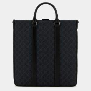 Gucci Black Leather Medium GG Supreme Tote Bag