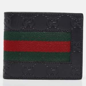 Gucci Black Guccissima Leather Web Bifold Wallet