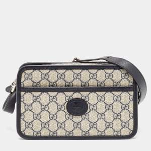 Gucci Beige/Blue GG Supreme Canvas and Leather Mini Interlocking G Shoulder Bag