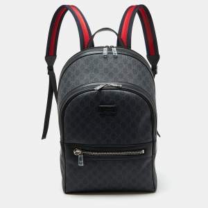 Gucci Black GG Supreme Canvas and Leather Backpack