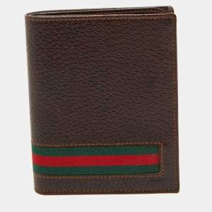 Gucci Dark Brown Leather Web Detail Card Case