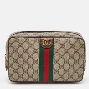 Gucci Beige/Brown GG Supreme Canvas and Leather Ophidia Toiletry Case