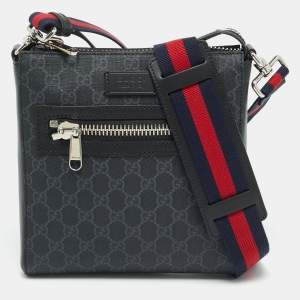 Pre Owned Gucci Small Black GG Supreme Canvas and Leather Messenger Bag