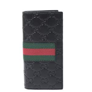Gucci Black Guccissima Leather Web Long Wallet