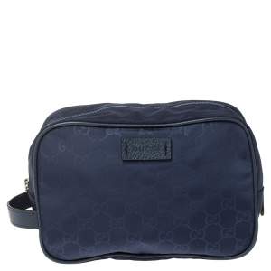 Gucci Blue GG Nylon and Leather Toiletry Pouch