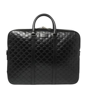 Gucci Black Guccissima Leather Briefcase