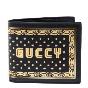 Gucci Black Leather Guccy Logo Bifold Wallet
