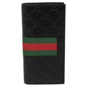 Gucci Black Guccissima Leather Web Long Wallet