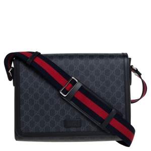Gucci Black GG Supreme Canvas and Leather Military Messenger Bag