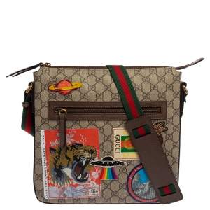 Gucci Beige GG Supreme Canvas and Leather Courrier Messenger Bag
