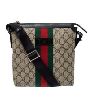 Gucci Beige GG Supreme Canvas Web Flat Messenger Bag