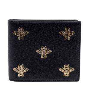 Gucci Black Leather Bee Star Bifold Wallet