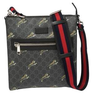 Gucci Black GG Supreme Canvas and Leather Bestiary Messenger Bag