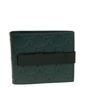 Gucci Dark Green Guccissima Leather Money Clip Bifold Wallet