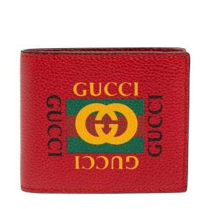 Gucci Red Leather Logo Bifold Wallet