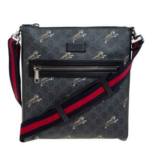 Gucci Black Tiger Print GG Supreme Messenger Bag