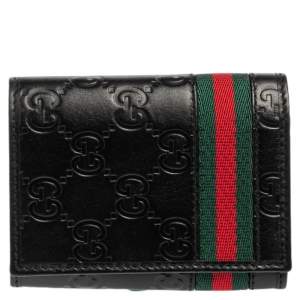 Gucci Black Guccissima Leather Web Card Case