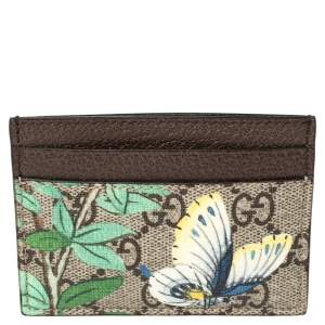 Gucci Beige/Brown GG Supreme Canvas and Leather Tian Card Holder