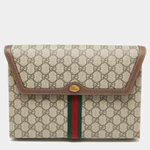 Gucci Beige/Brown GG Supreme Canvas and Leather Ophidia Pouch