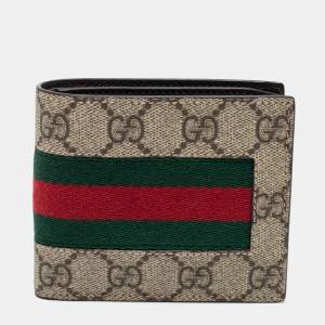 Gucci Beige GG Supreme Canvas Web Bifold Wallet 