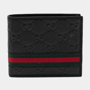 Gucci Black Guccissima Leather Web Bifold Wallet
