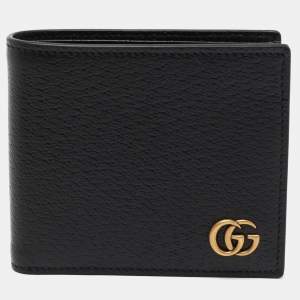 Gucci Black Pebbled Leather GG Marmont Bi-Fold Wallet