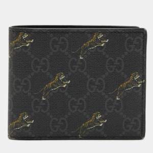 Gucci Black GG Supreme Canvas Tiger Print Bifold Wallet