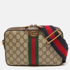 Gucci Beige/Brown GG Supreme Canvas and Leather Ophidia Shoulder Bag
