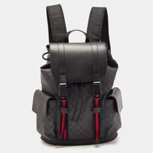Gucci Black GG Supreme Canvas and Leather Web Backpack