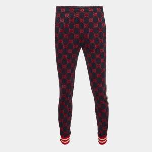 Gucci Navy Blue/Red GG Web Jacquard Knit Joggers S