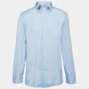 Gucci Blue Embroidered Cotton Buttoned Up Shirt XXL