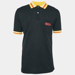 Gucci Black/Yellow Cotton Piquet Polo T-Shirt L