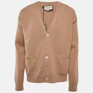 Gucci Beige Cashmere Knit Button Front Cardigan S