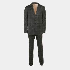 Gucci Grey Bee Flannel Wool Single Breasted Pants Suit L