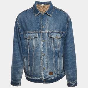 Pre Owned Gucci Blue/Brown GG Canvas and Denim Reversible Jacket XL