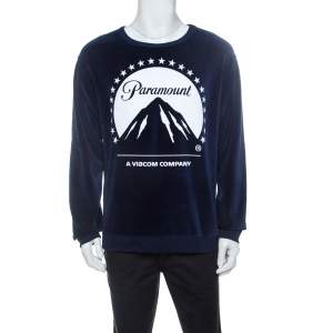 Gucci Navy Blue Velvet Paramount Printed Sweatshirt M 