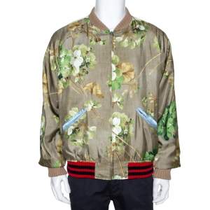 Gucci Multicolor Silk Blooms Print Reversible Bomber Jacket XXXL