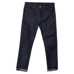 Gucci Indigo Denim Web Stripe Cuff Detail Tapered Jeans M