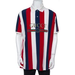 Gucci Tri Color Cotton Stripe Logo Baiadera Polo T-Shirt XL