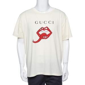 Gucci Cream Mouth Print Cotton Crew Neck T-Shirt XL
