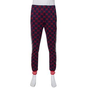 Gucci Navy Blue Knit Logo Jacquard Joggers XS