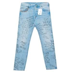 Gucci Blue Denim Rockstud Detail Printed Jeans S