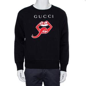 Gucci Black Mouth Printed Cotton Oversized Crewneck Sweatshirt XS