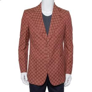 Gucci Brown Guccissima Jacquard Button Front Blazer L